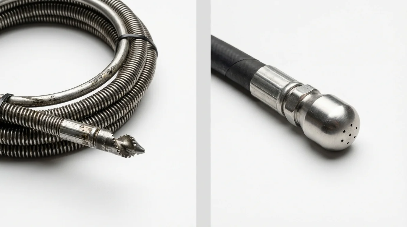 Drain snake cable and hydro jetting nozzle used for drain cleaning in Hood River, OR