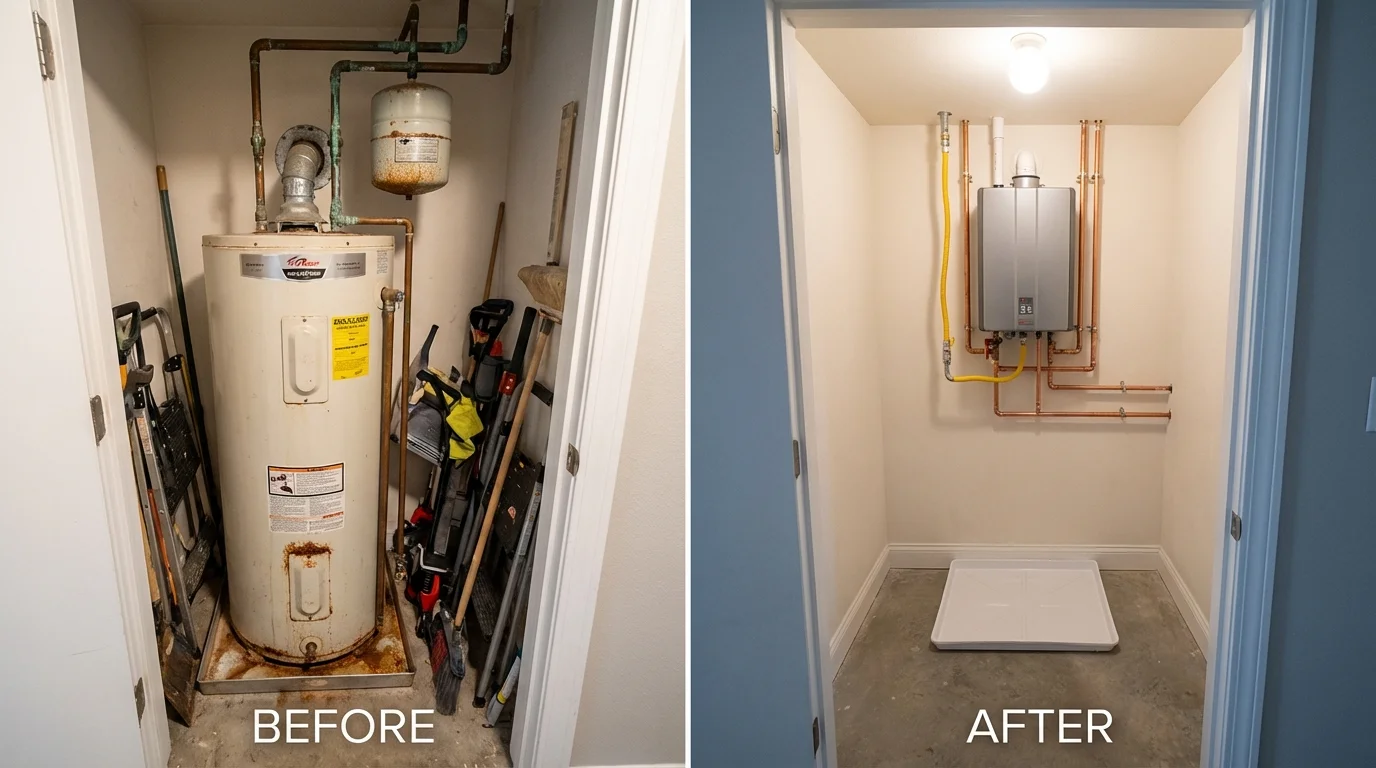 Tank water heater versus wall-mounted tankless unit comparison for Hood River, OR homeowners